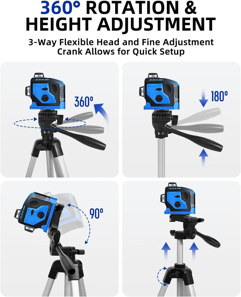 VulcanForge 16.5"-55" Aluminum Tripod for Laser Level, 1.2lb Lightweight, 3D Pan Tilt with Bubble Level, Quick Release Plate, Silver. - Image 4